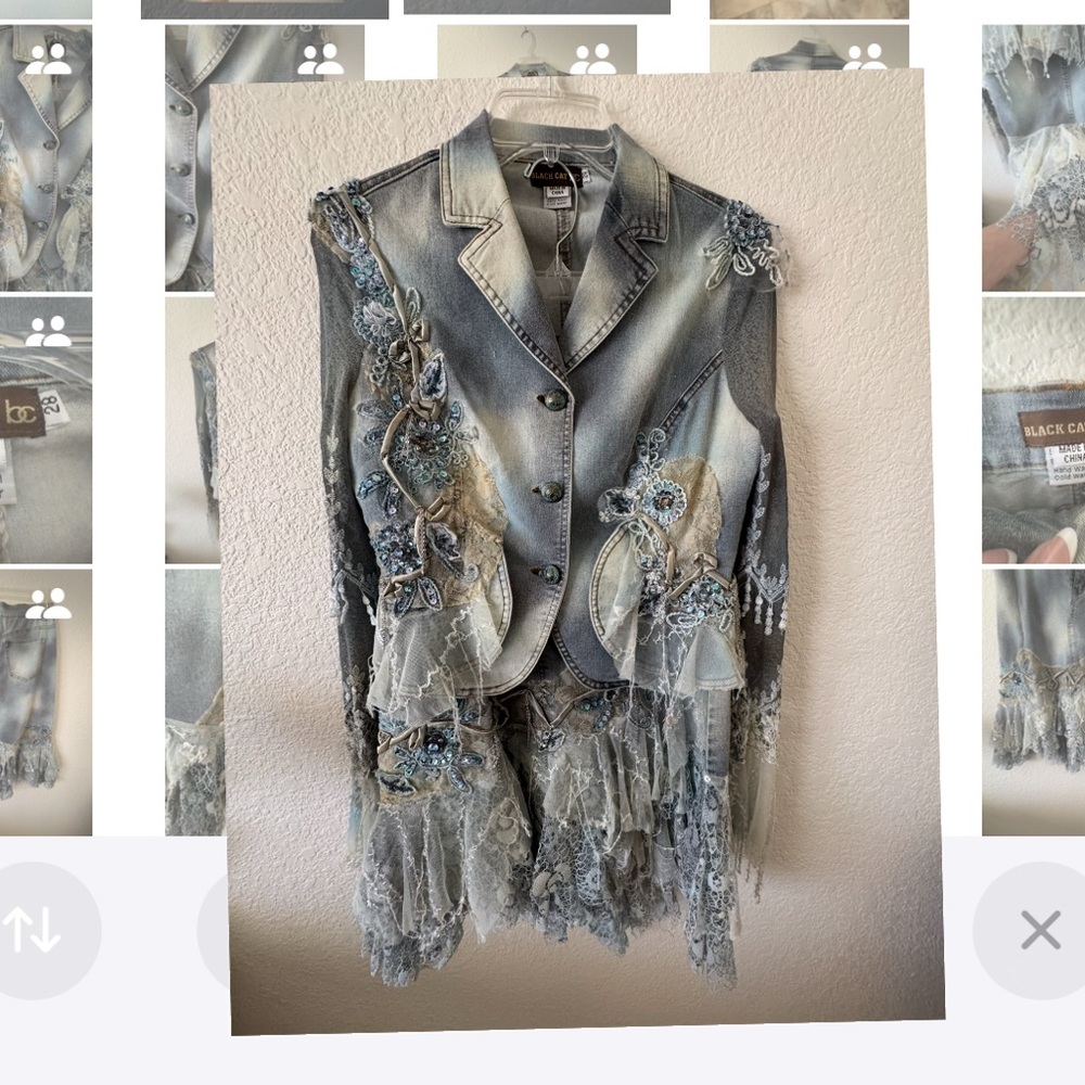 Embellished Denim Vest Jacket - Gray Blue